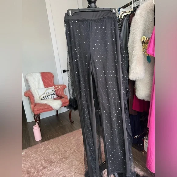 90's rhinestone Set With Feather Trim